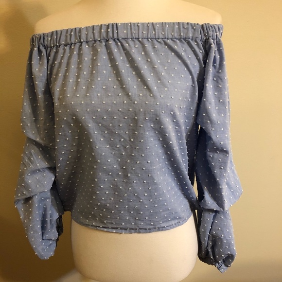Romeo + Juliet Couture Blue Off Shoulder Top - Picture 7 of 7